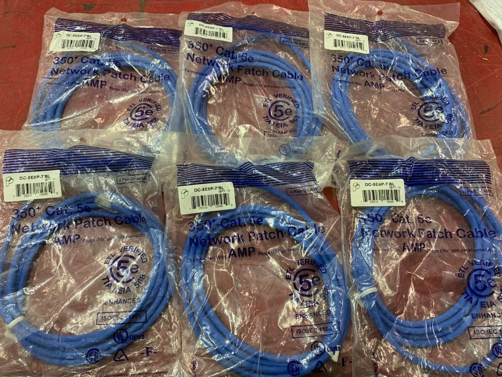 LOT OF 6 NEW IN BAG GENERIC CAT. 5E CABLES DC-5E8P-7'BL