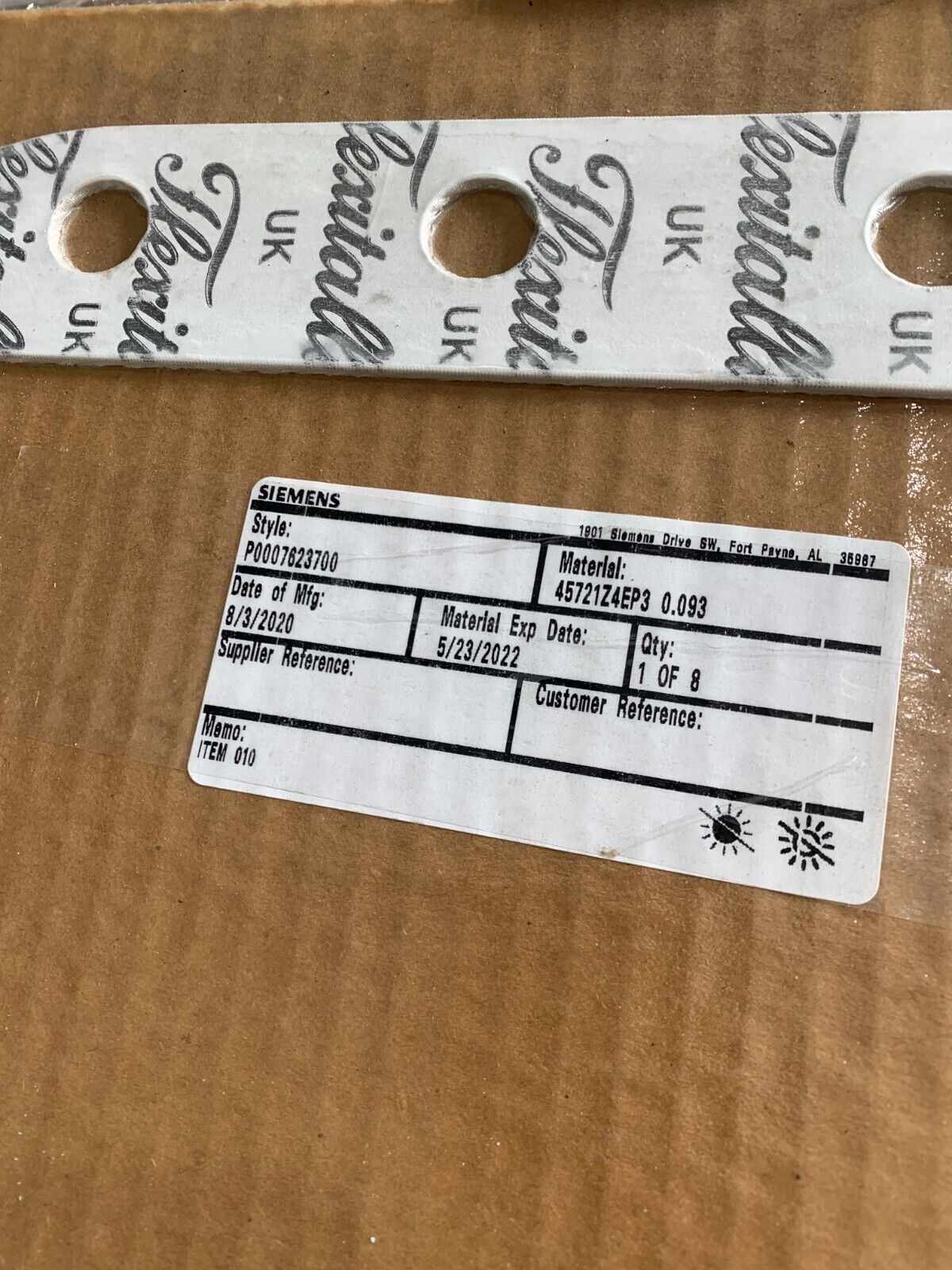 NEW SIEMENS P0007623700 GASKET MATERIAL 45721Z4EP3 0.093 SEAL