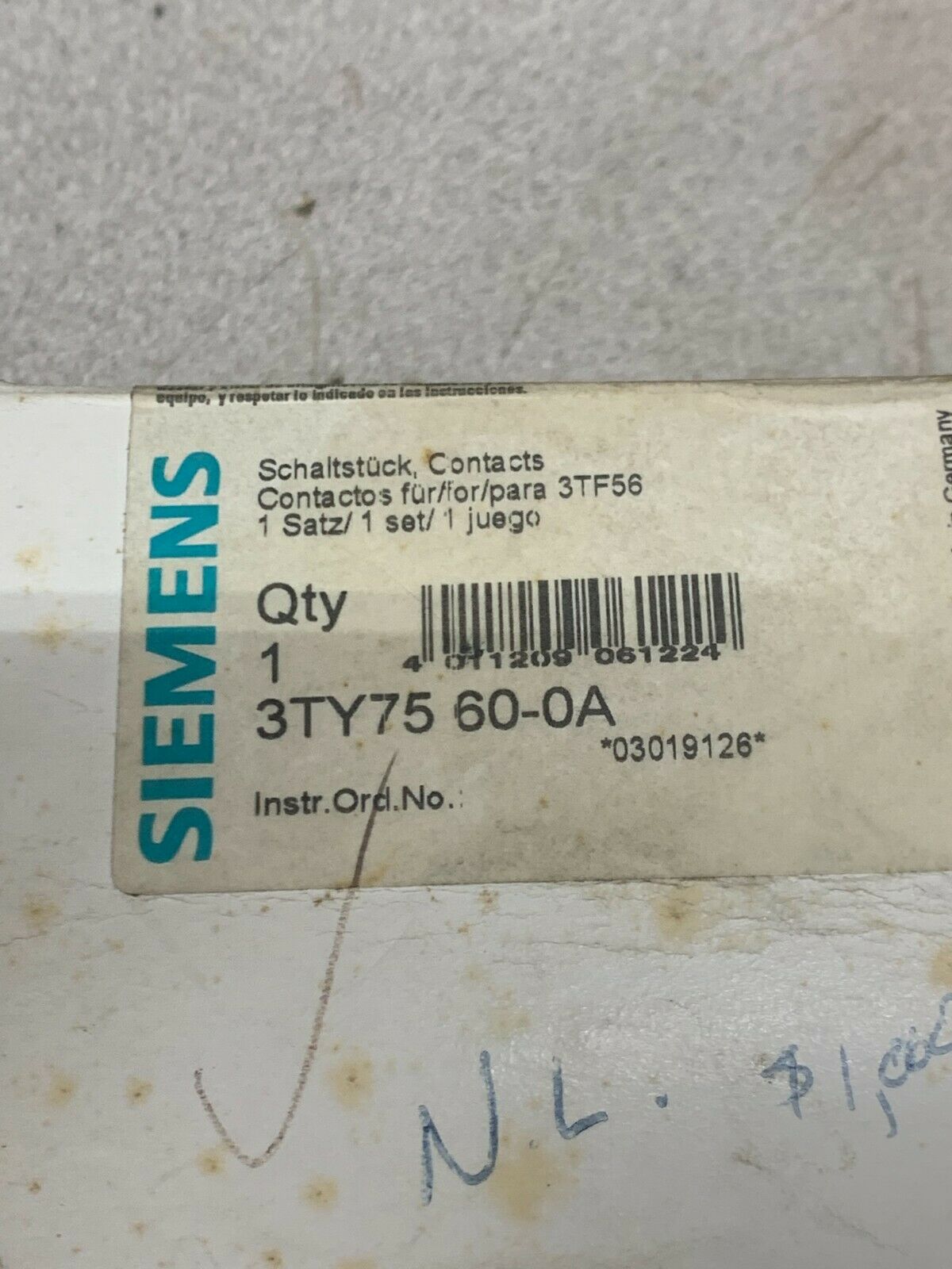 NEW IN BOX SIEMENS 3TY7560-0A CONTACT KIT 3TY75 60-0A