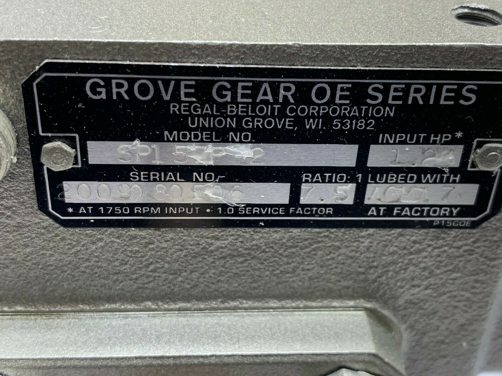 NEW IN BOX GROVE GEAR 7.5:1 RATIO WORM SPEED REDUCER SP15ZF-2