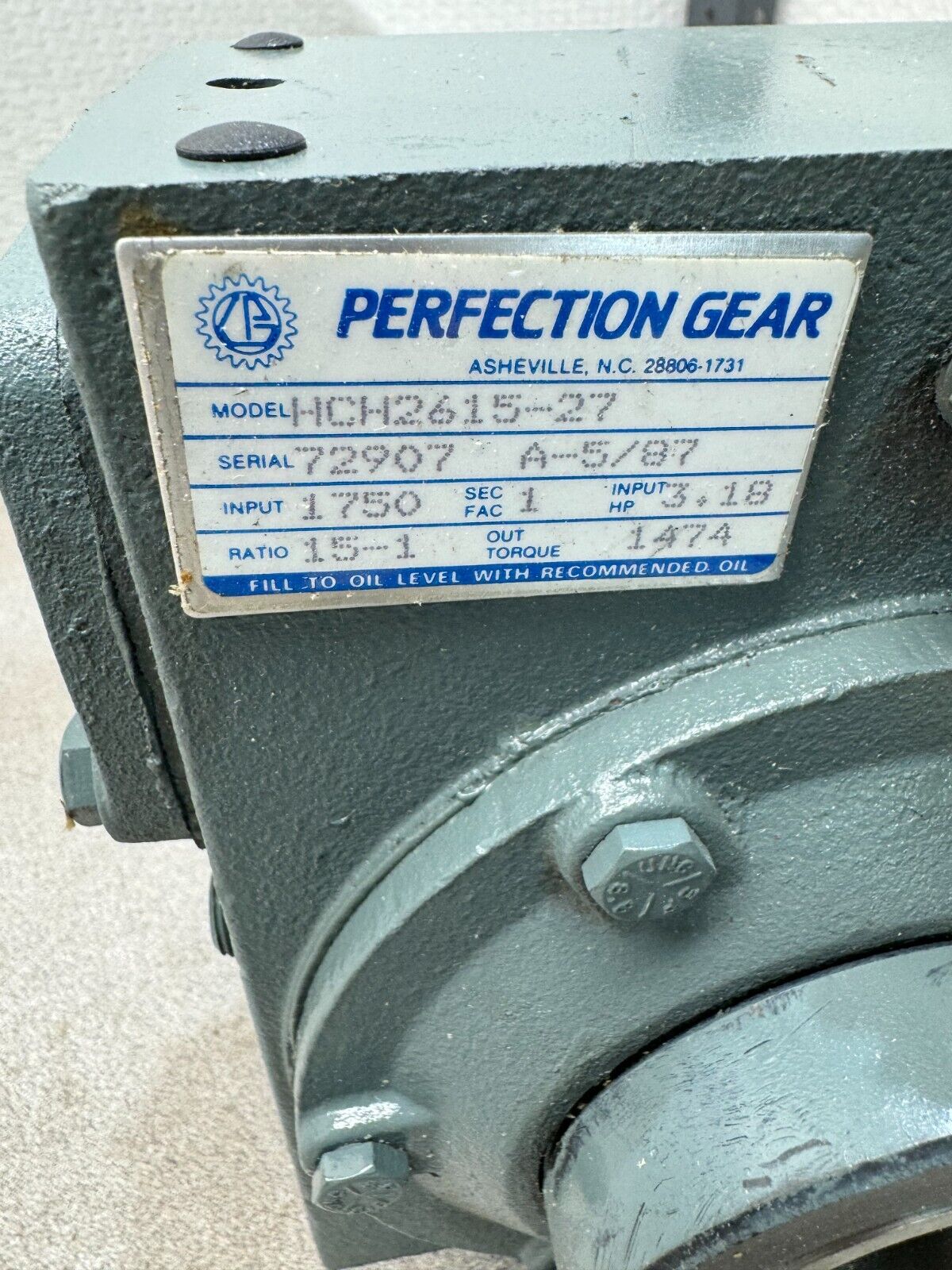 NEW NO BOX PERFECTION GEAR 15:1 RATIO SPEED REDUCER HCH2615-27