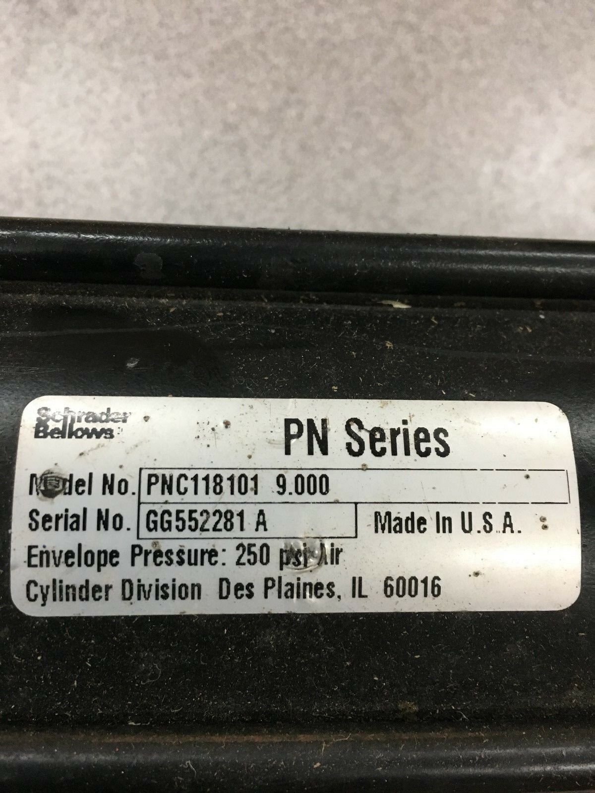 NEW NO BOX SCHRADER BELLOWS PN SERIES CYLINDER PNC118101 9.000