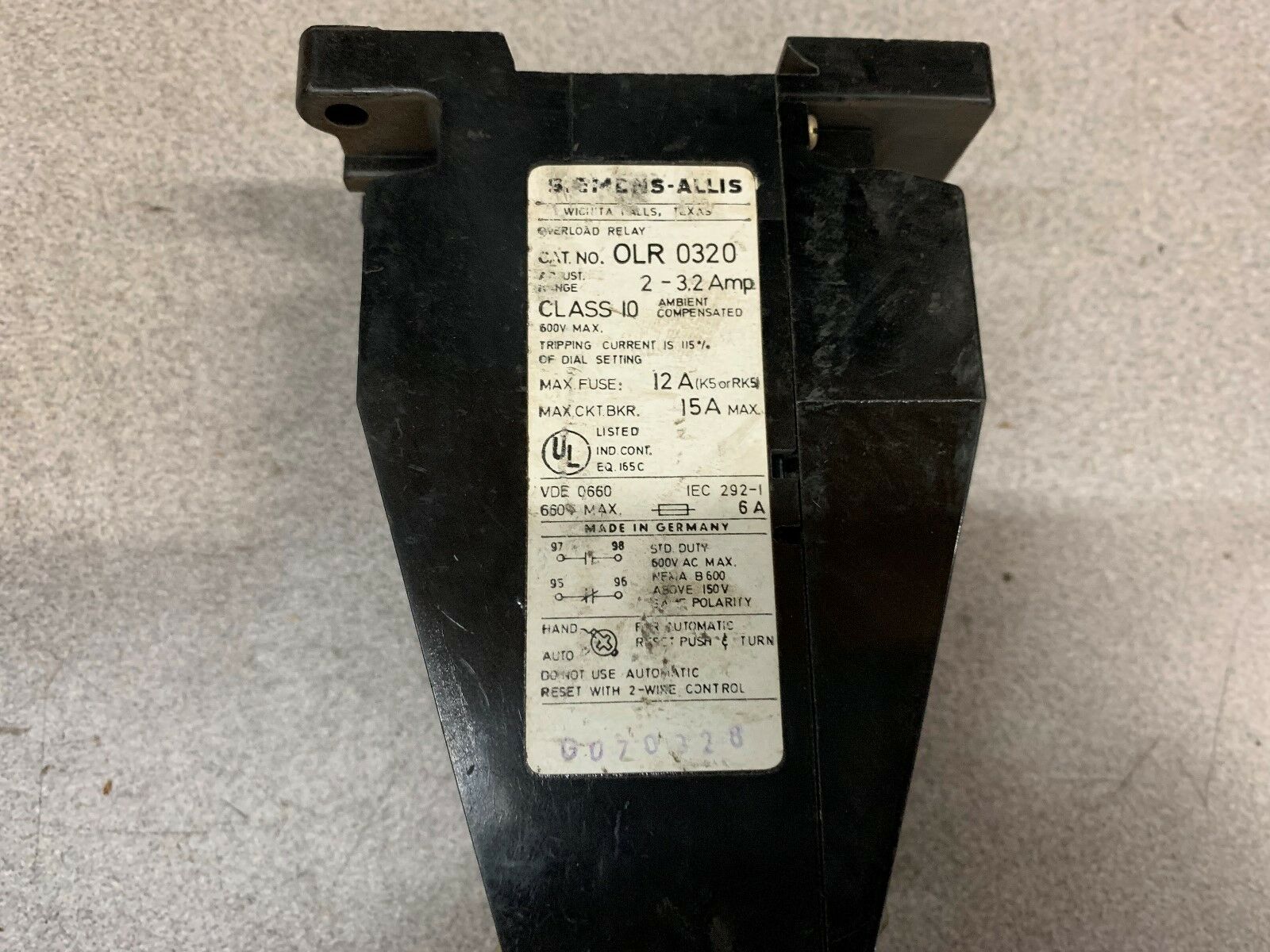 USED SIEMENS RELAY OLR0320