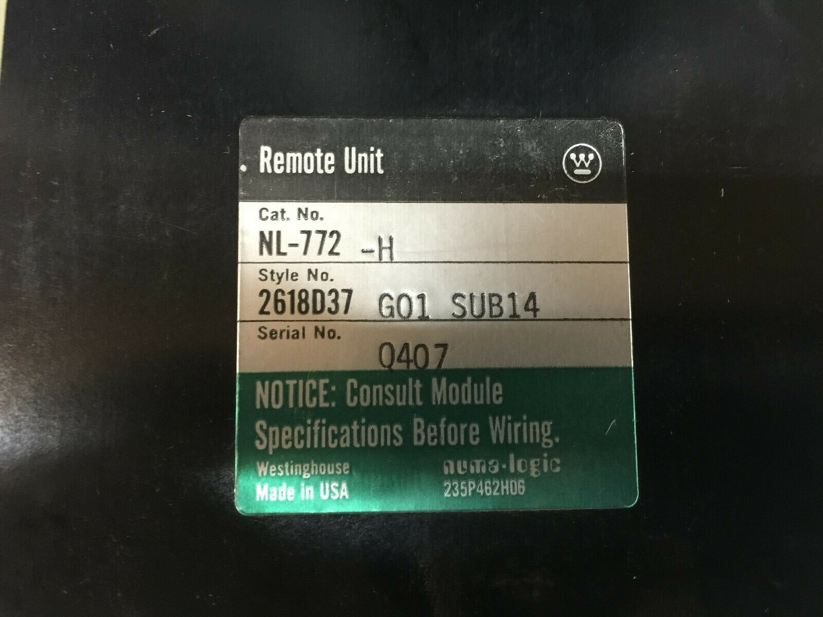 NEW NO BOX WESTINGHOUSE NUMA LOGIC REMOTE UNIT NL-772-H