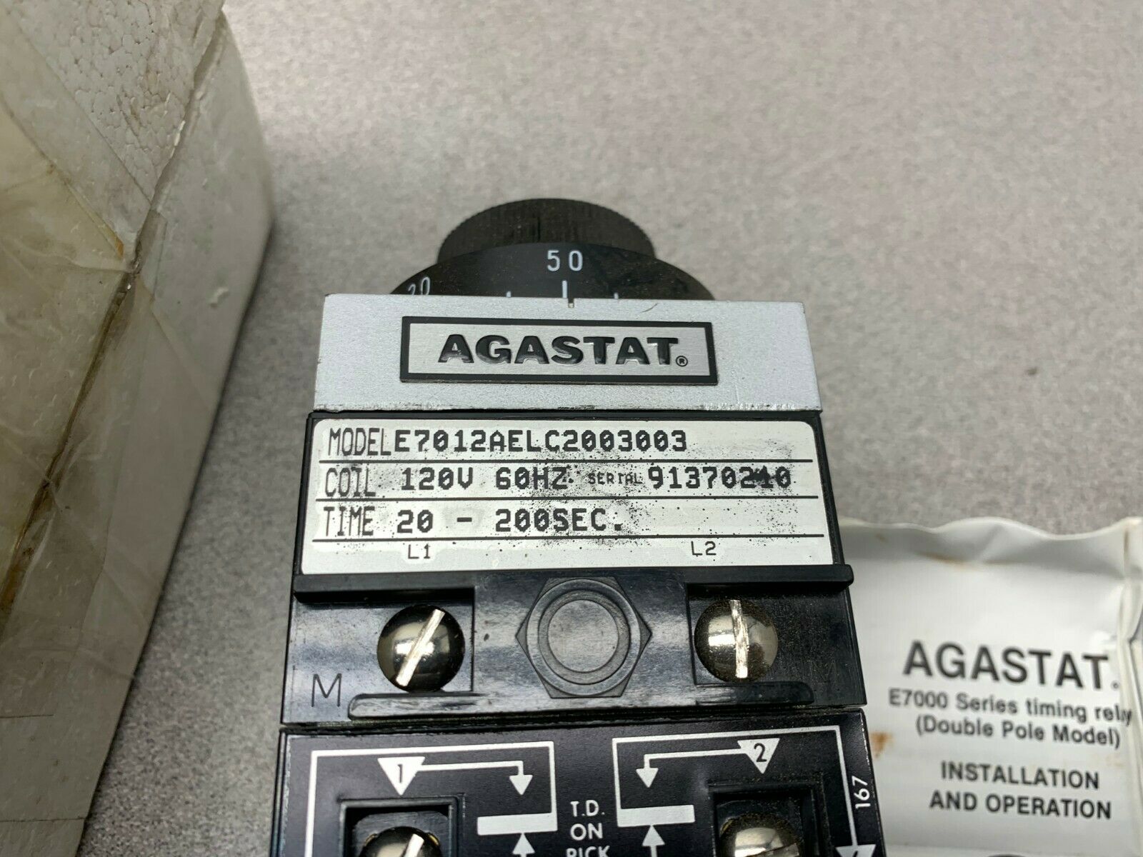 NEW AGASTAT 120V. TIMER 20-200 SEC. TIMING RELAY E7012AELC2003003