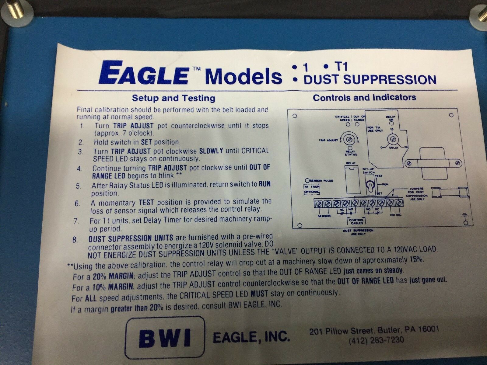 USED BWI EAGLE MODEL 1 SPEED SENSOR 10-7000