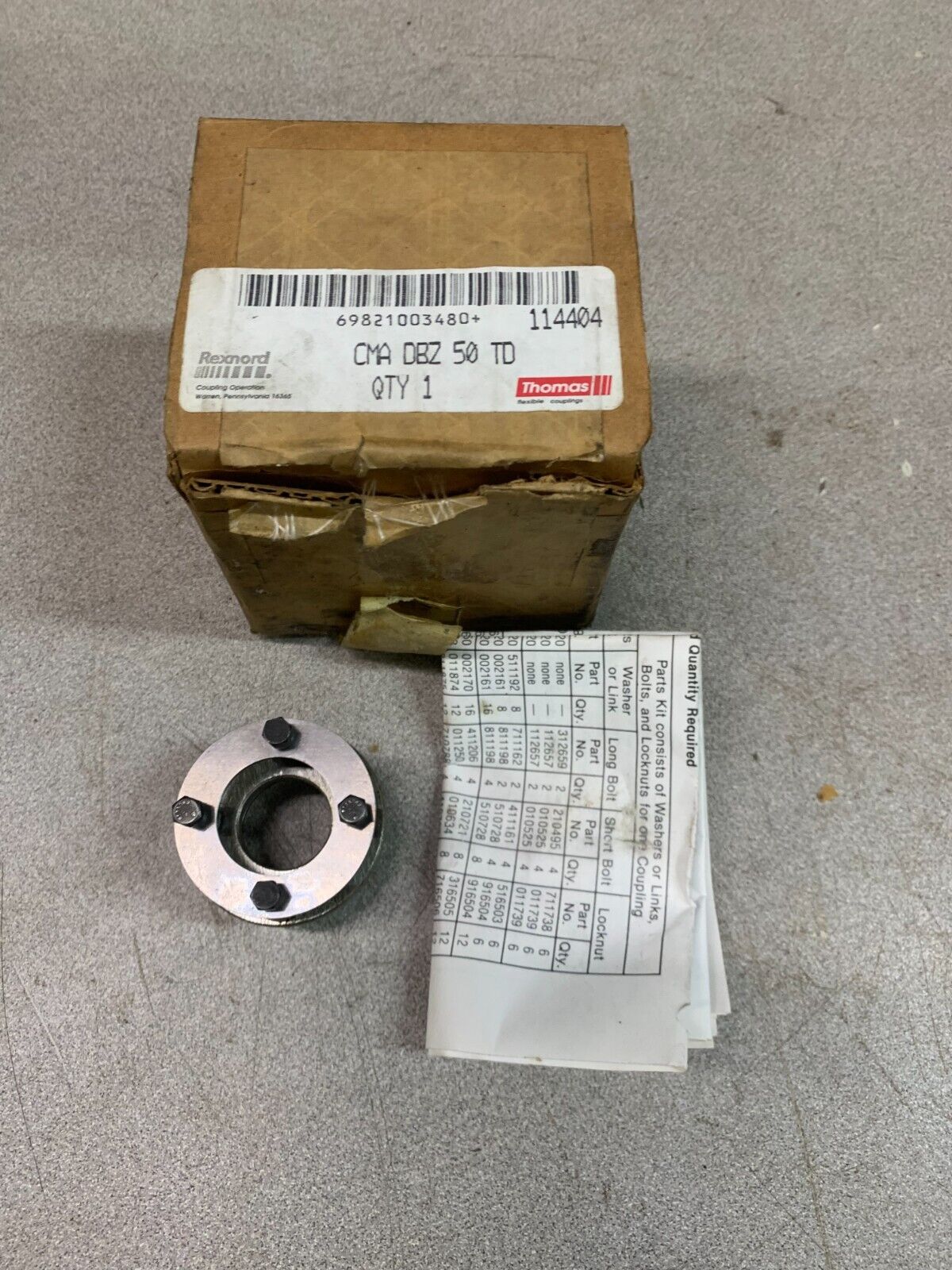 NEW IN BOX REXNORD 114404 COUPLING CMA DBZ 50 TD