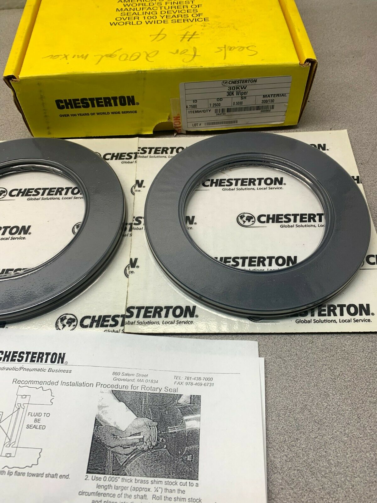 NEW BOX OF 2 CHESTERTON SEALS ID 4.7500 OD 7.2500 SH 0.5000 30KW 30K WIPER