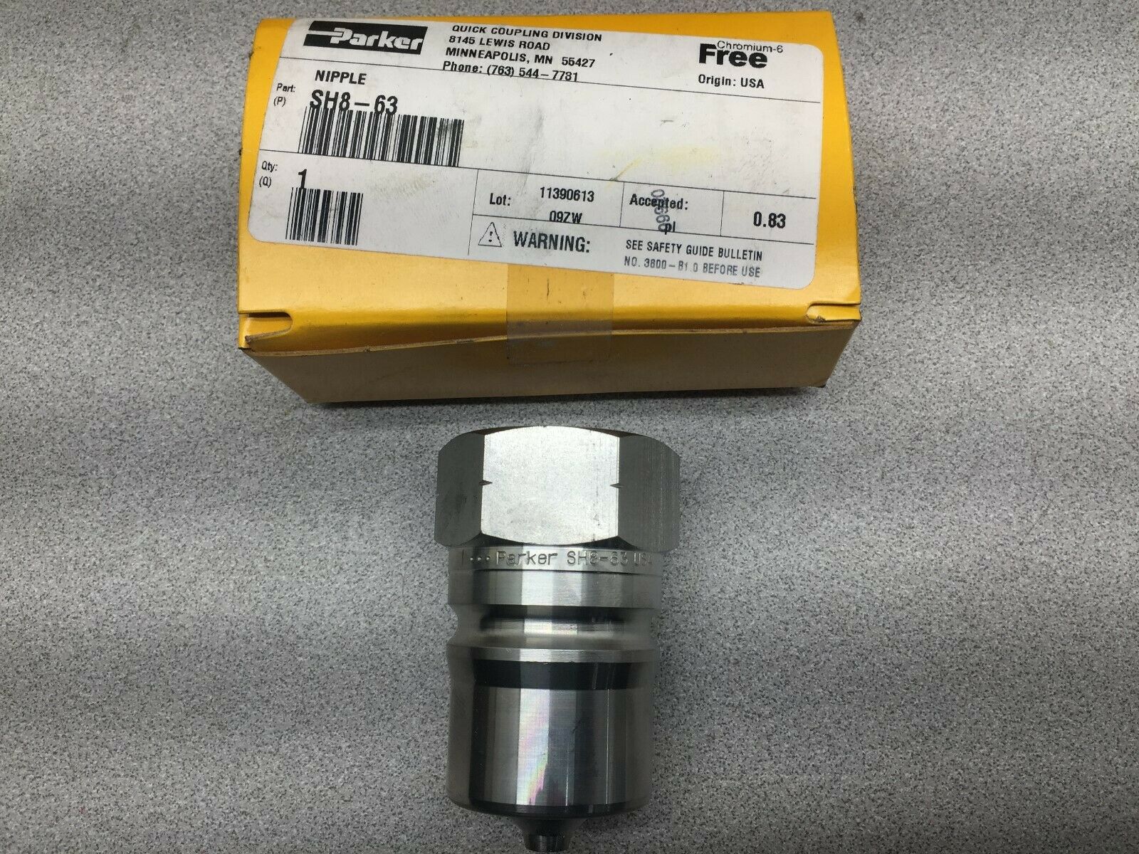 NEW IN BOX PARKER 1" SS QUICK COUPLING NIPPLE S8-63