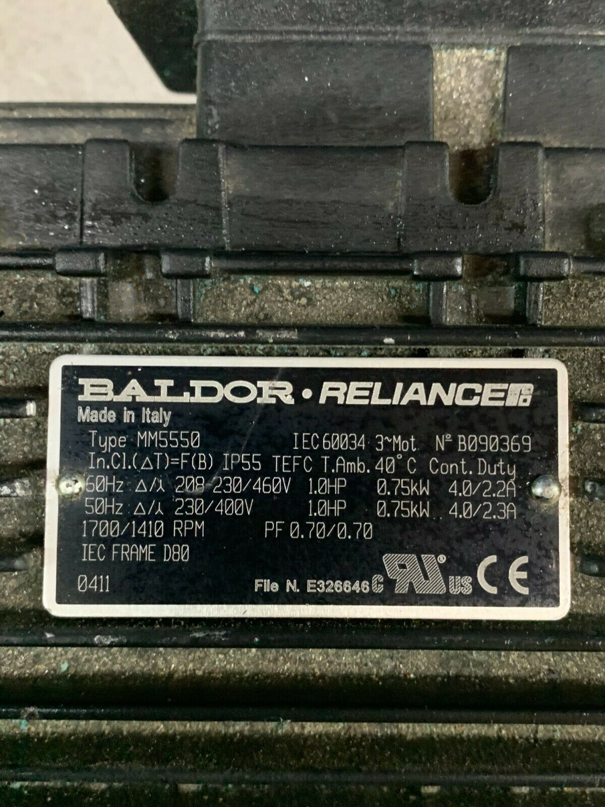 USED BALDOR RELIANCE 230/460V. 1HP ELECTRIC MOTOR MM5550