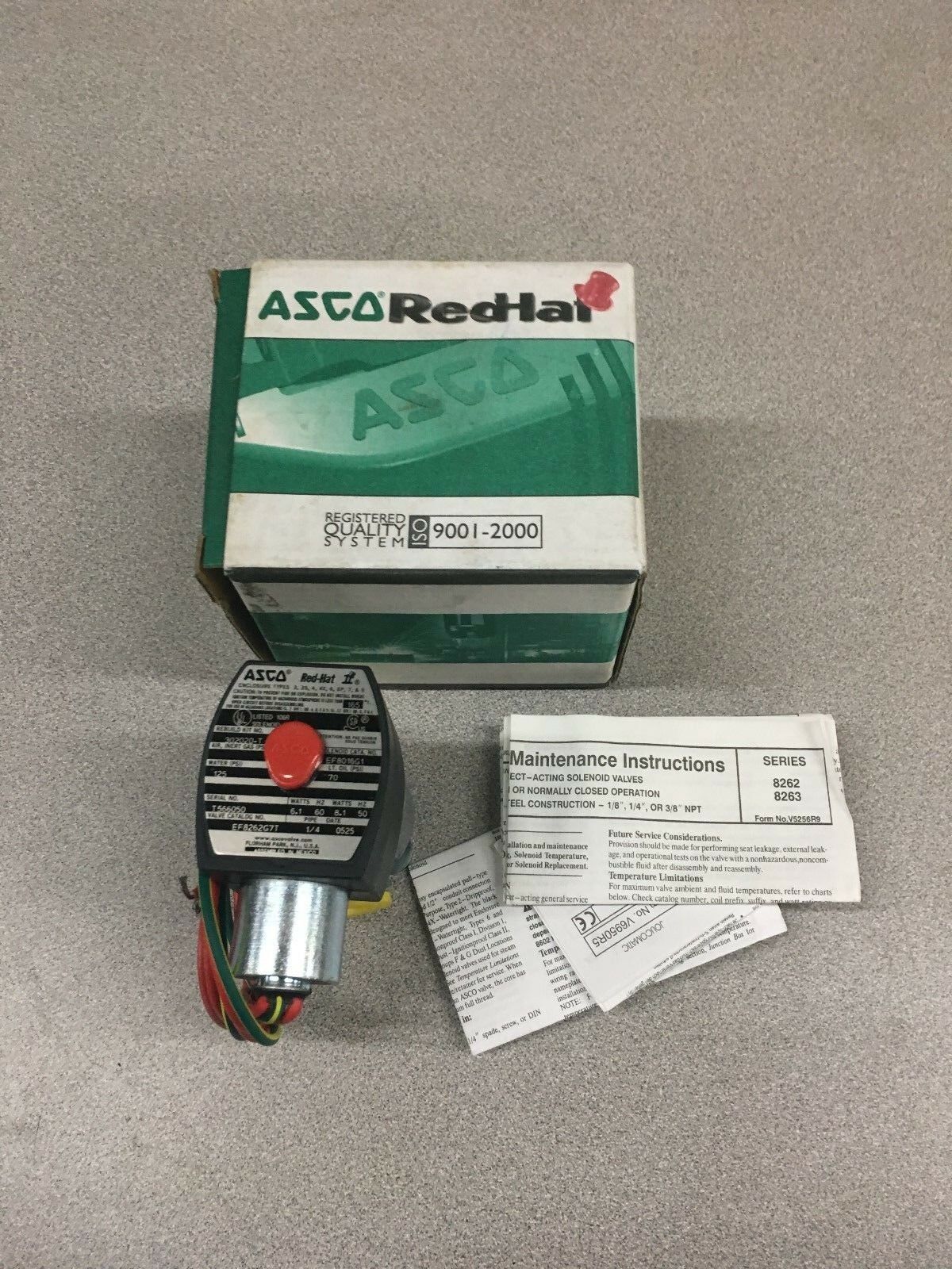 NEW IN BOX ASCO RED-HAT 1/4" SOLENOID VALVE EF8262G7T