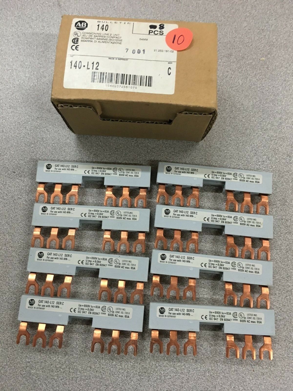 NEW BOX OF 8 ALLEN-BRADLEY COMMONING LINK 2 UNITS 140-L12 SERIES C