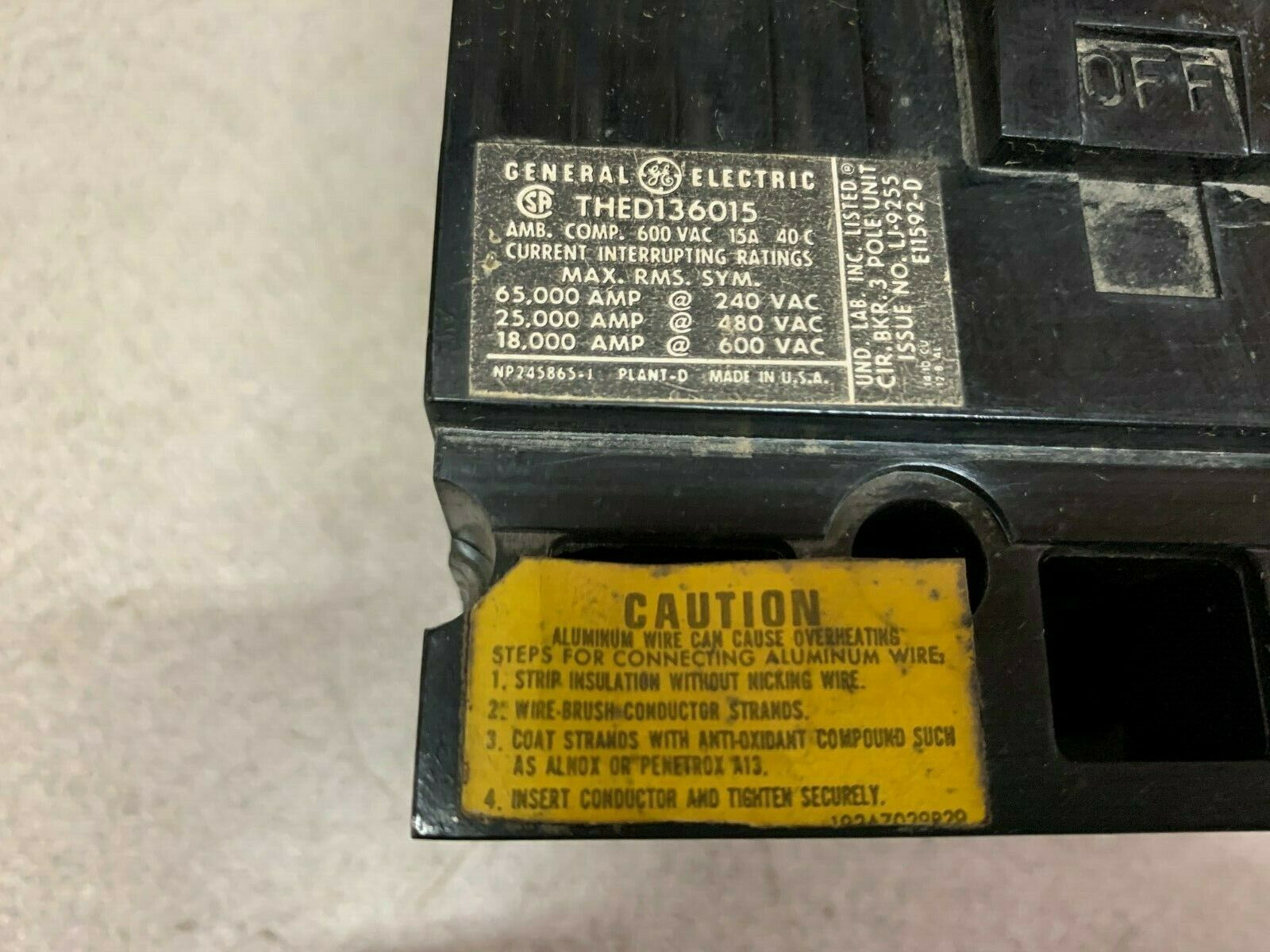 NEW NO BOX GE 3 POLE 15 AMP BREAKER THED16015