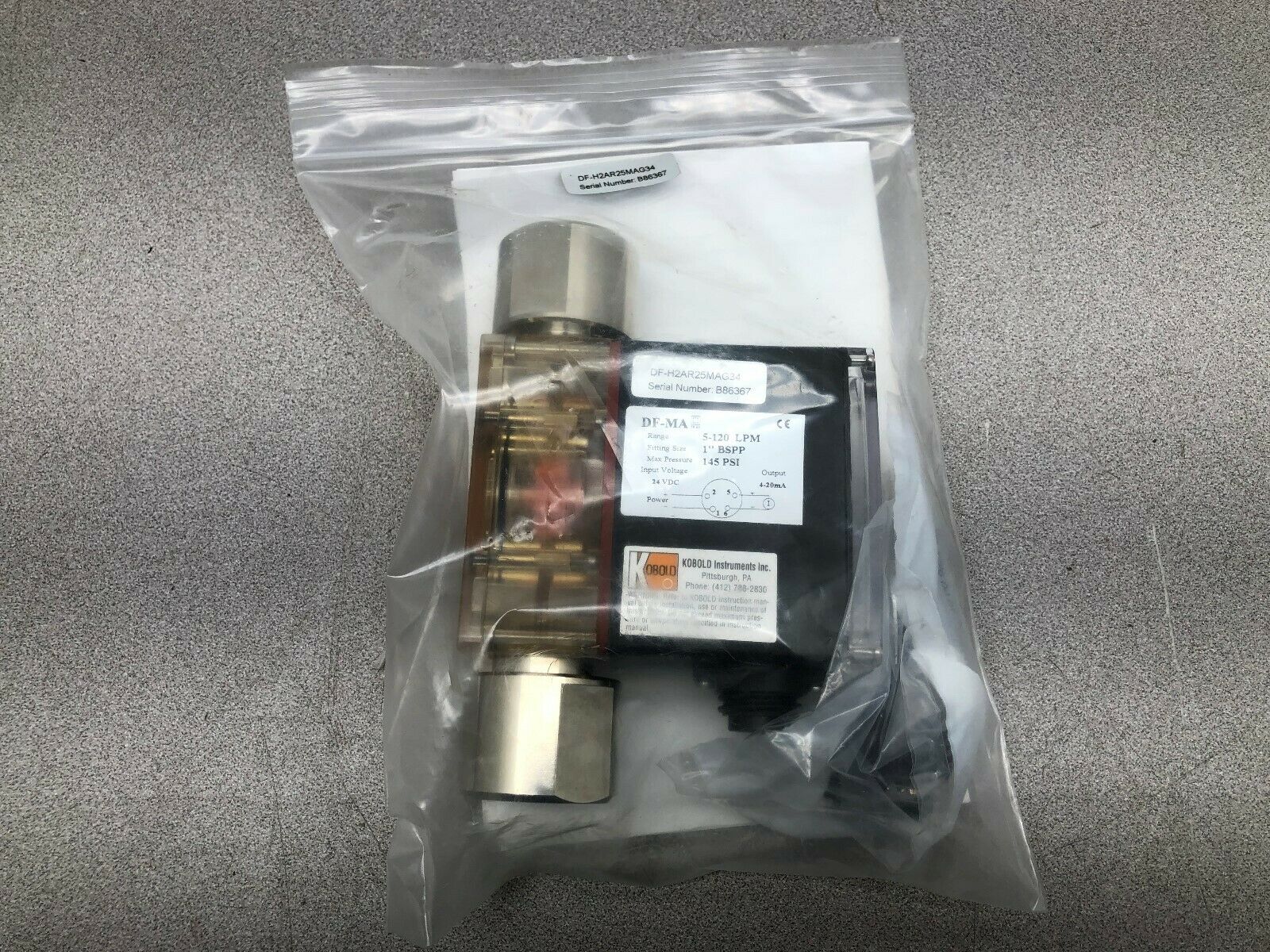 NEW IN BAG KOBOLD 1" BSPP 145 PSI 24 VDC 5-120 LPM FLOW METER DF-H2AR25MAG34