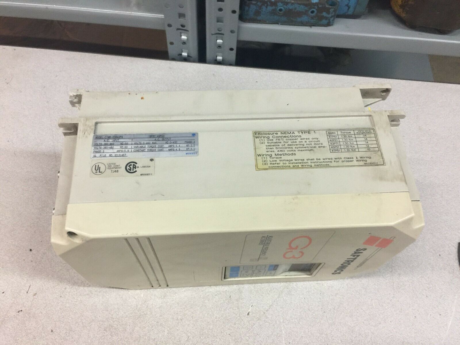 USED SAFTRONICS G3 3 HP 3 PH 380/460 VAC 0-400 HZ ADJUSTABLE FREQUENCY AC DRIVE