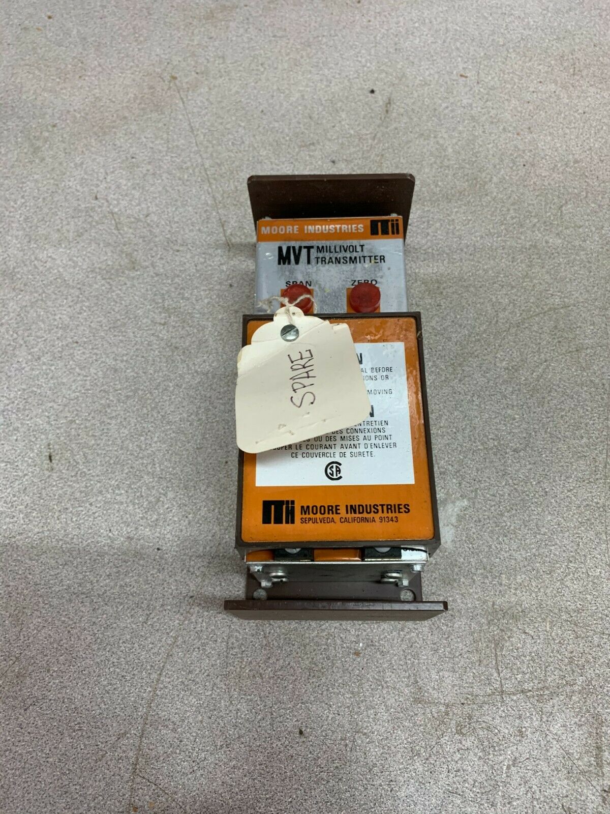 USED MOORE INDUSTRIES MILLIVOLT TRANSMITTER MVT/80-160MVFS/4-20MA/117AC STD