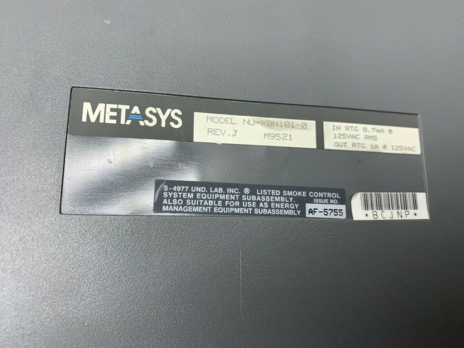 USED JOHNSON CONTROLS METASYS XBN101 OUTPUT MODULE NU-XBN101-0