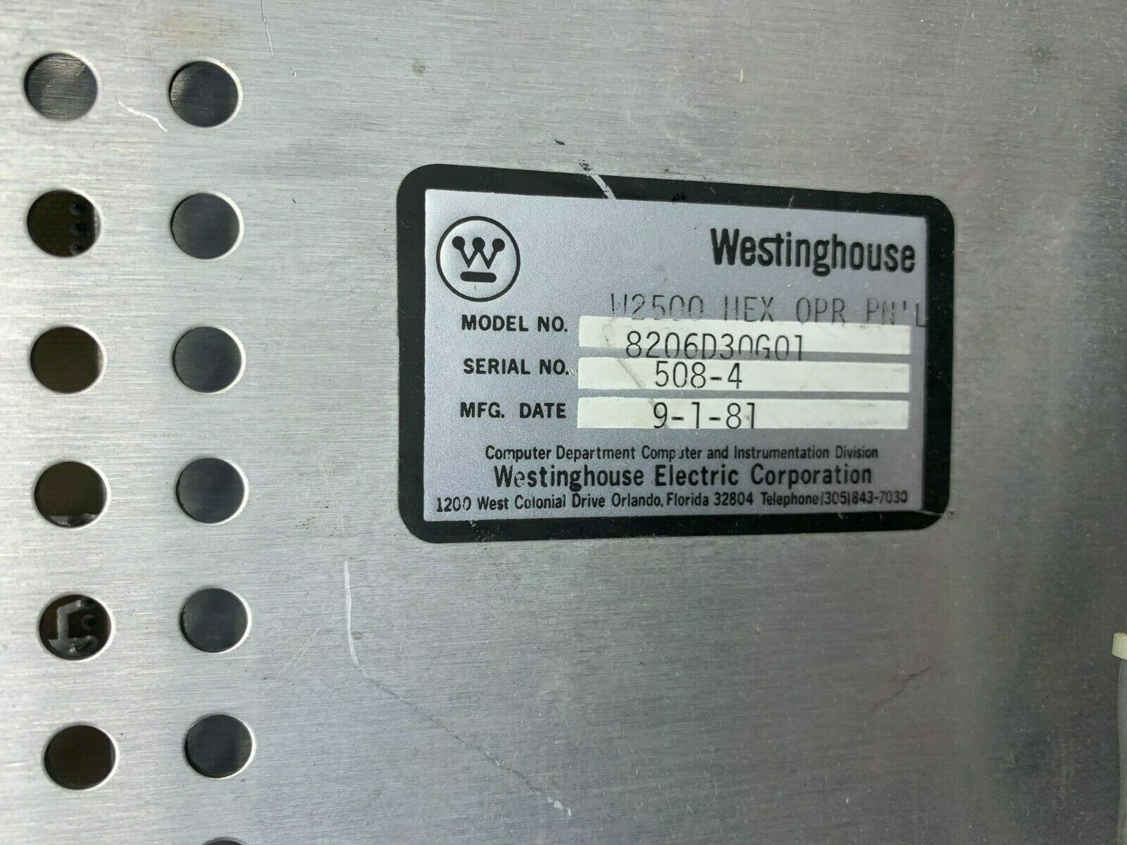 USED WESTINGHOUSE HEX OPERATOR PANEL 8206D30G01