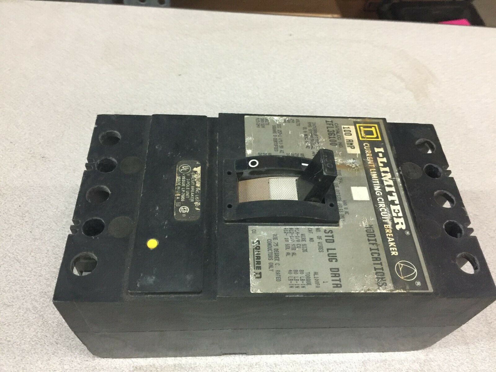 USED SQUARE D 100AMP 2POLE 600VAC I-LIMITER BREAKER IFL36100