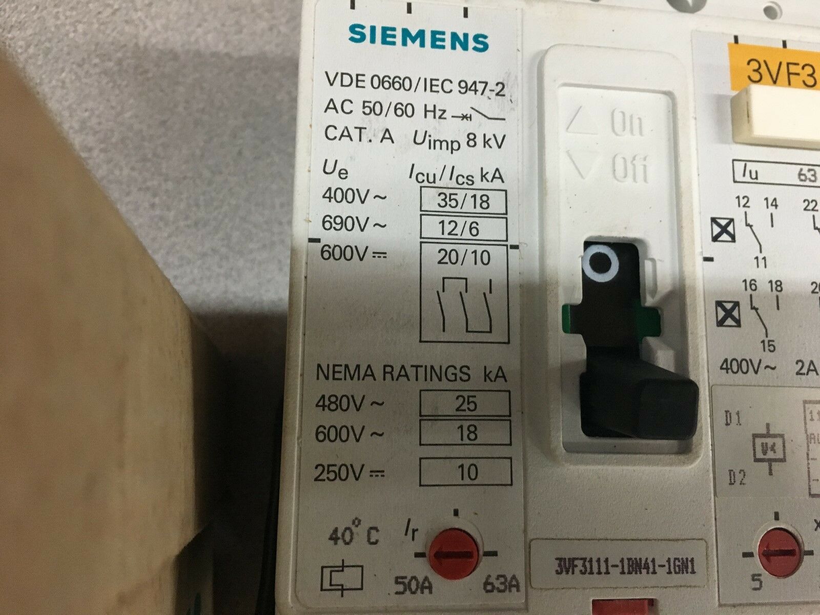 NEW IN BOX SIEMENS 63AMP CIRCUIT BREAKER 3VF3111-1BN41-1GN1