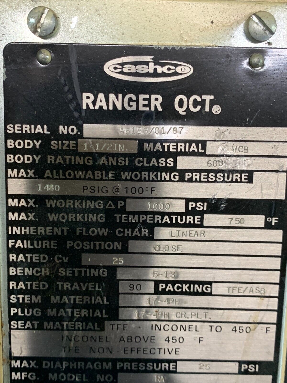 NEW CASHCO RANGER QCT 1-1/2" VALVE MODEL RA