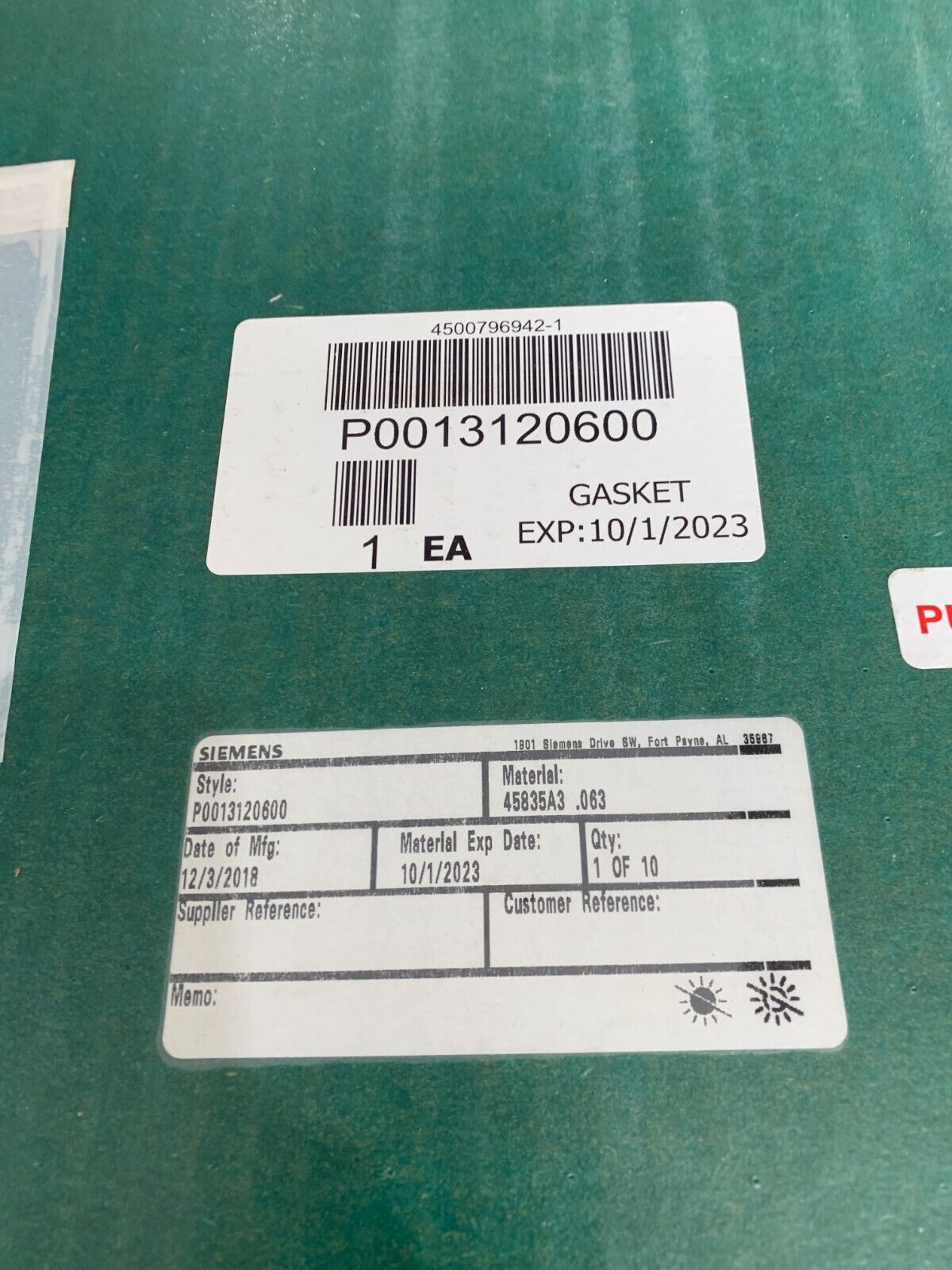 NEW SIEMENS P0013120600 GASKET MATERIAL 45835A3 .063 SEAL