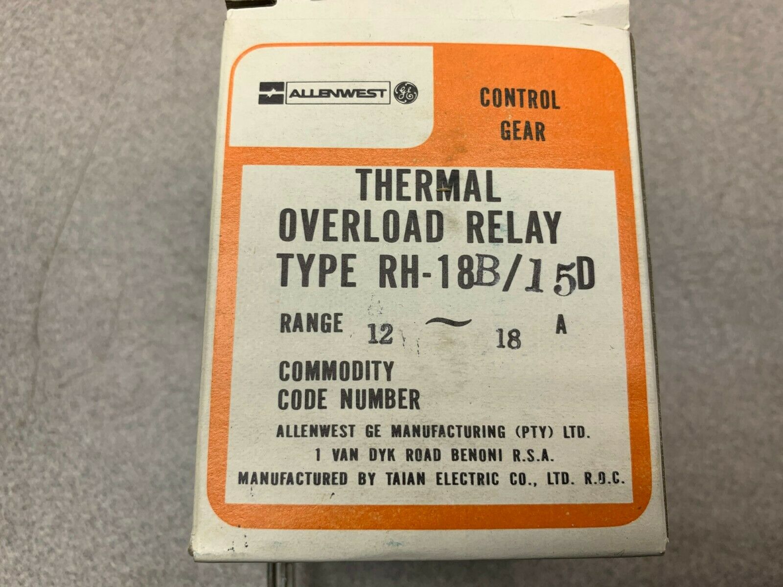 NEW IN BOX ALLEN WEST 12-18A RELAY RH-18B/15D