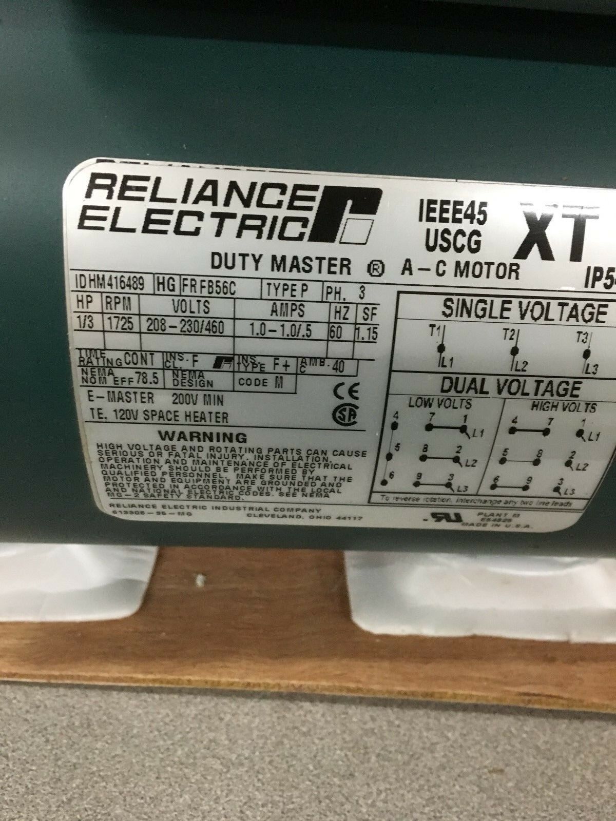 NEW IN BOX RELIANCE ELECTRIC 1/3HP 1725 RPM 3 PHASE DUTY MASTER MOTOR HM416489