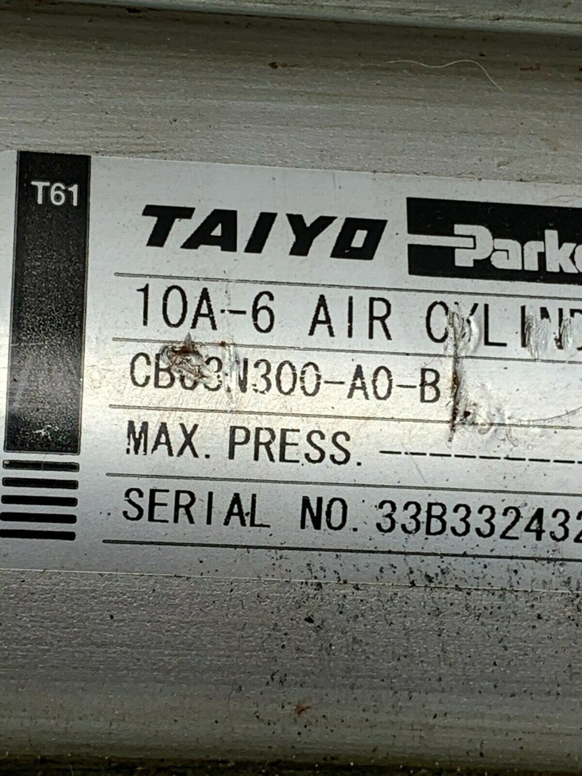 USED PARKER TAIYO 10A-6 PNAUMATIC AIR CYLINDER CB03N300-A0-B