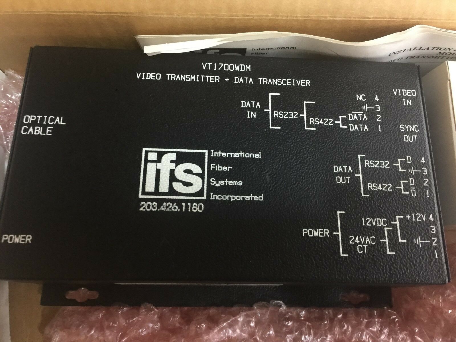 NEW IN BOX IFS VIDEO TRANSMITTER + DATA TRANSCEIVER VT1700WDM