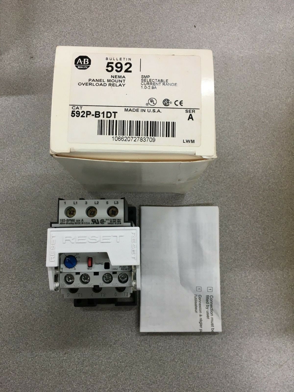 NEW IN BOX ALLEN-BRADLEY PANEL MOUNT OVERLOAD RELAY 592P-B1DT SERIES A