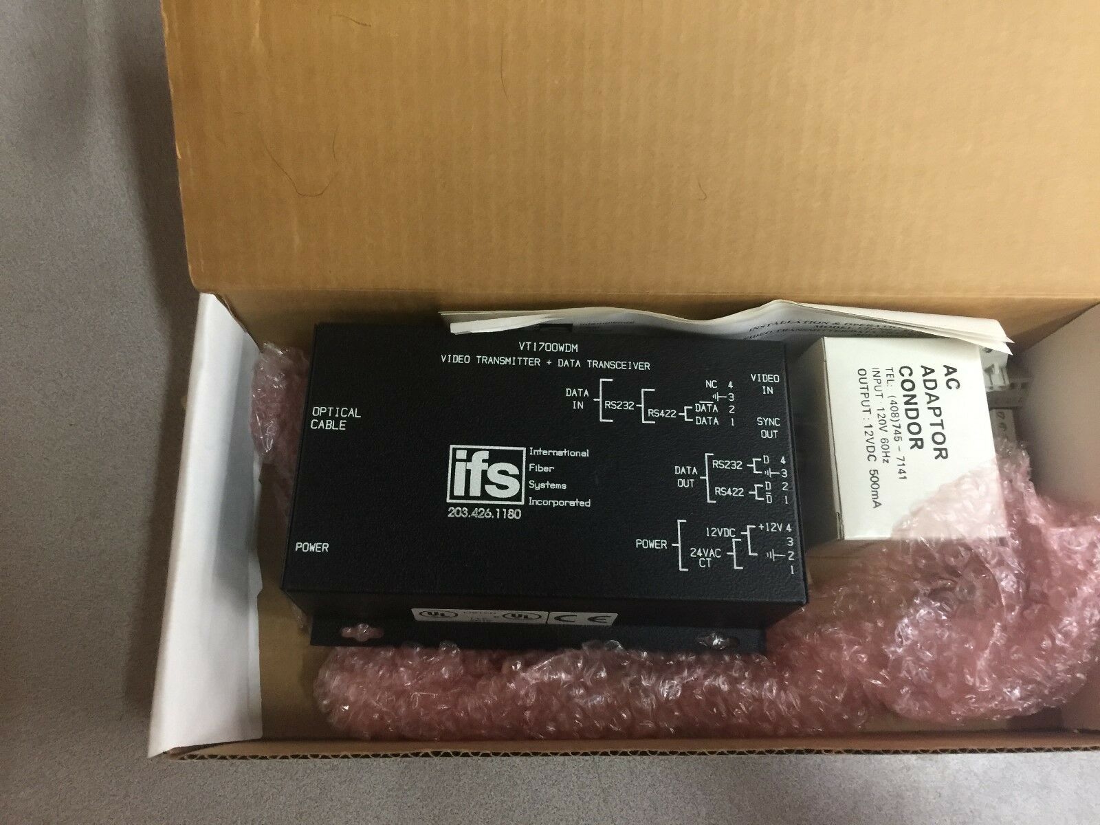 NEW IN BOX IFS VIDEO TRANSMITTER + DATA TRANSCEIVER VT1700WDM