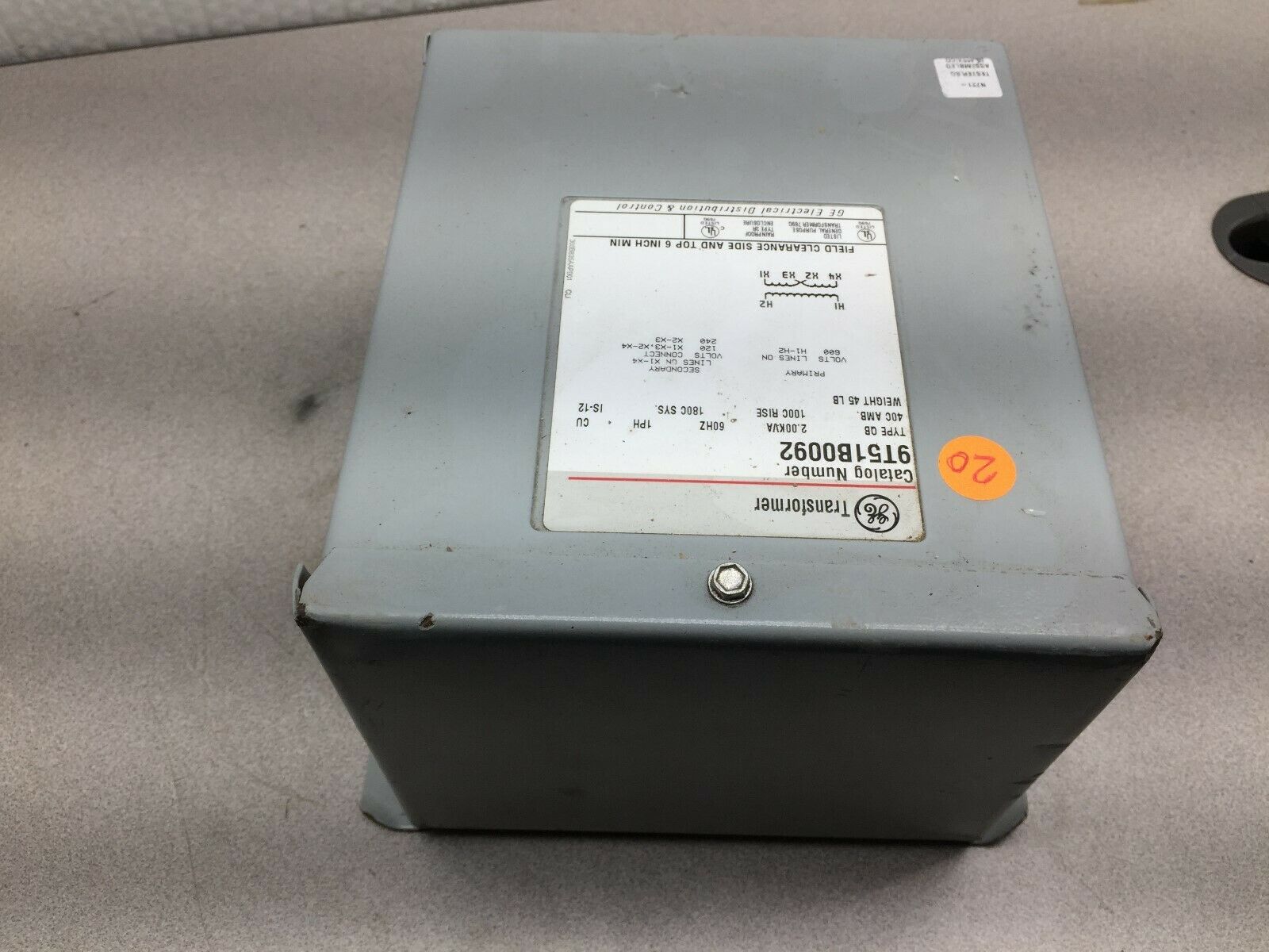 NEW NO BOX GE 2.00KVA 1PH 600VAC PRI 120/240VAC SEC TRANSFORMER 9T51B0092