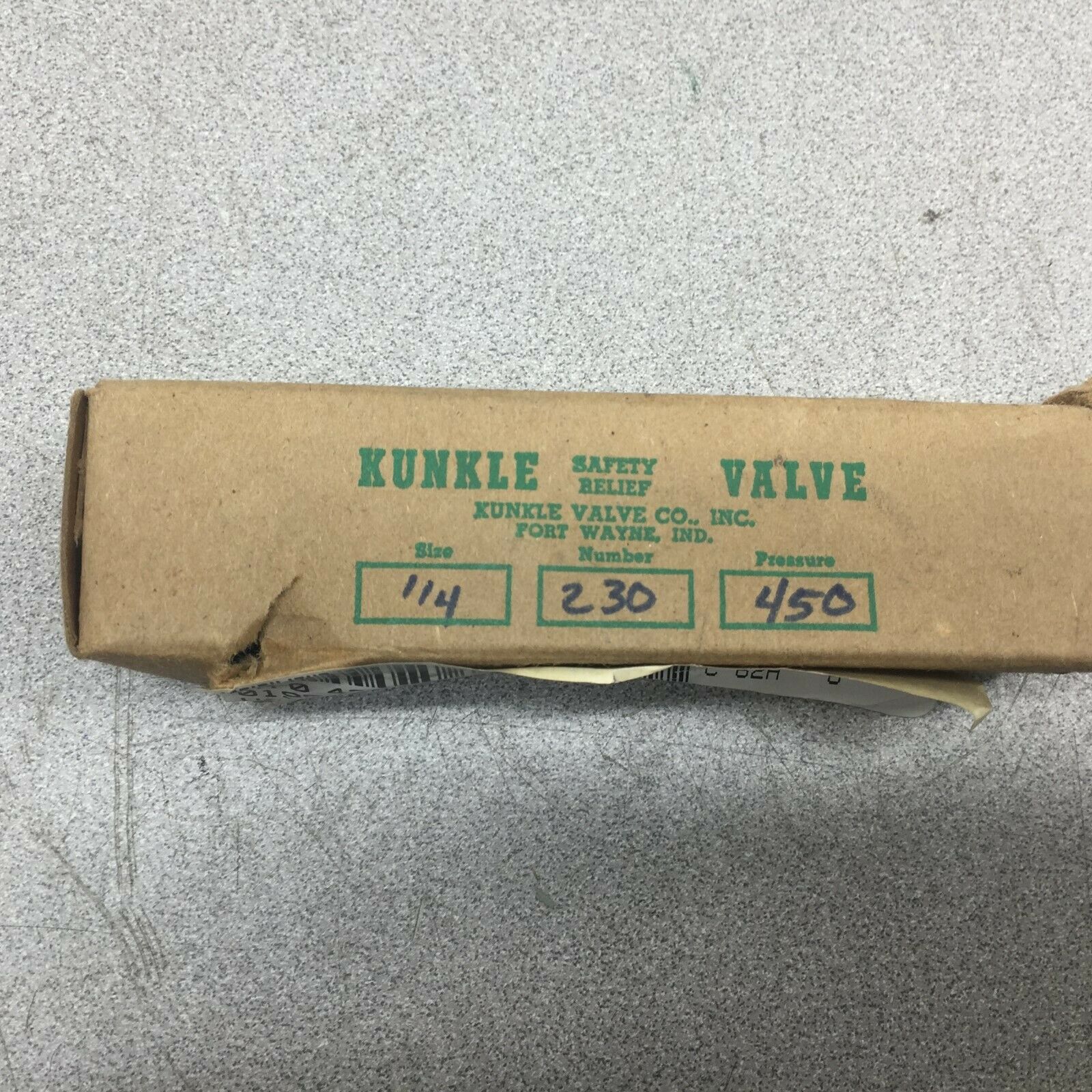 NEW IN BOX KUNKLE VALVE 1/4" 450 PSI SAFETY RELIEF VALVE 230-A01-NC