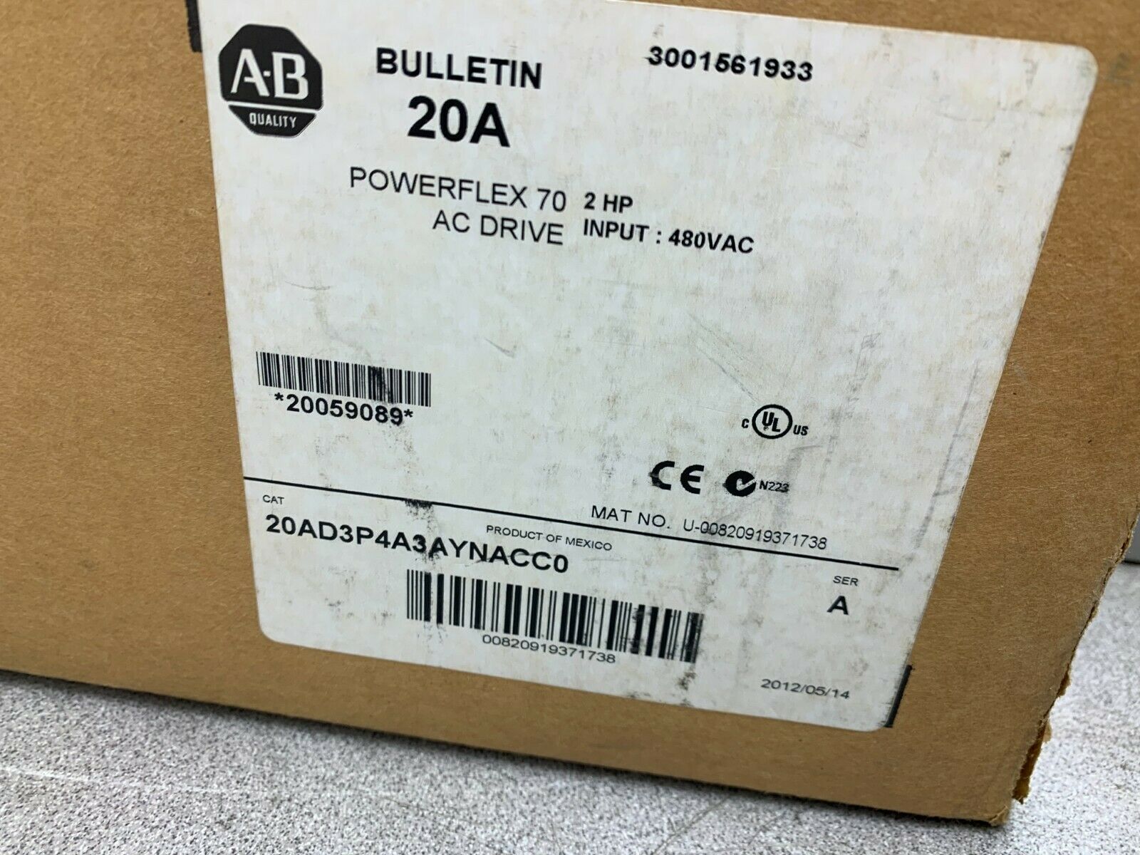 NEW IN BOX ALLEN-BRADLEY 2HP POWERFLEX 70 DRIVE 20AD3P4A3AYNACC0