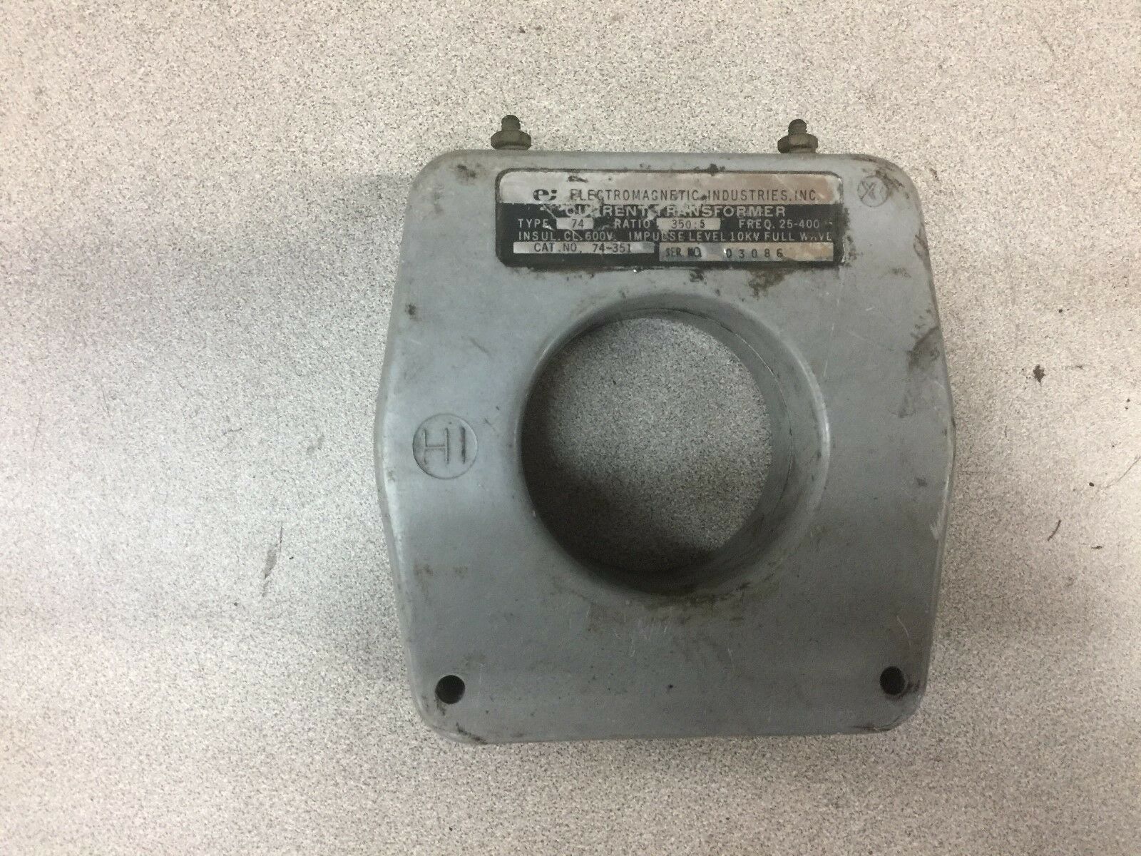 USED ELECTROMAGNETIC INDUSTRIES CURRENT TRANSFORMER 350:5 RATIO  74-351