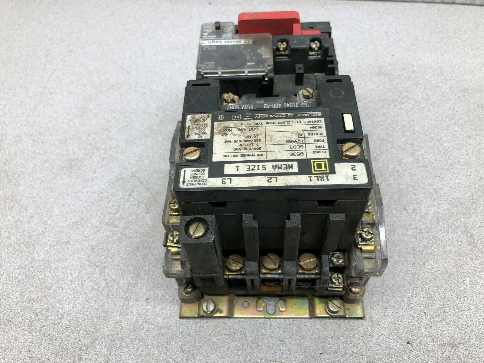 USED SQUARE D SIZE 1 10 HP 120 VAC COIL 600 VAC MAX 8536 SC03 H200S