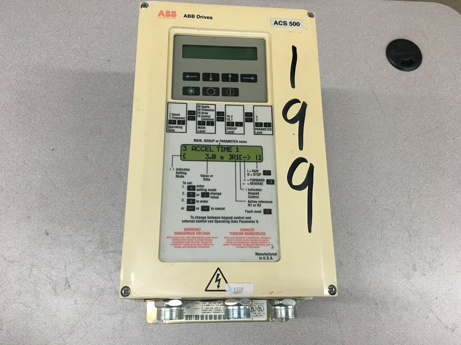 USED ABB ACS 500 5HP VARIABLE SPEED DRIVE ACS501-003-4-0AP2