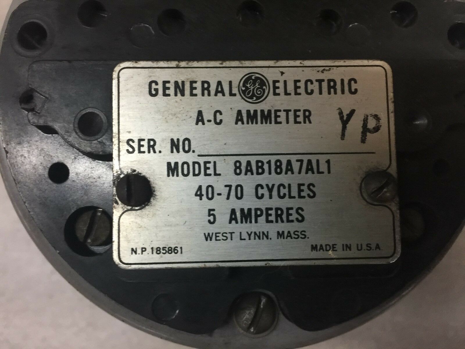 USED GE AC AMMETER 8AB18A7AL1