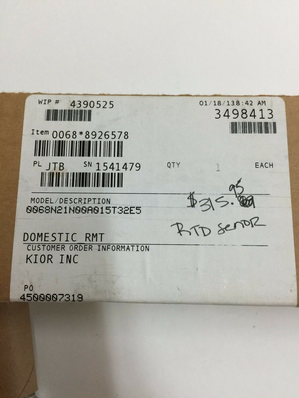 NEW IN BOX EMERSON RTD SENSOR AND THERMOWELL 0068N21N00A015T32E5