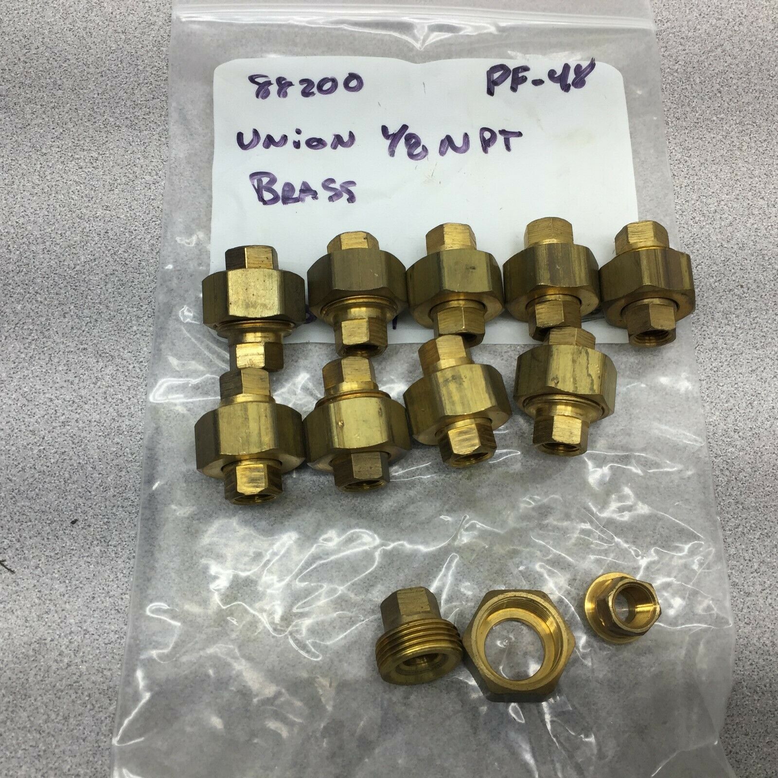 NEW NO BOX (LOT OF 10) PF 1/8" NPT 3 PC BRASS UNIONS 88200 / PF-48