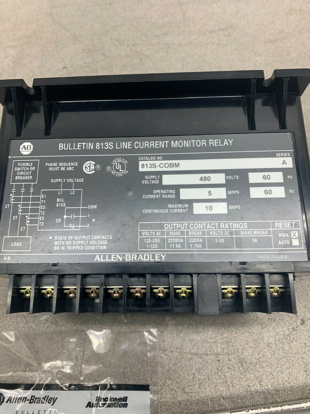 NEW NO BOX ALLEN-BRADLEY 813S-C0BM LINE CURRENT MONITOR 813S-COBM SERIES A