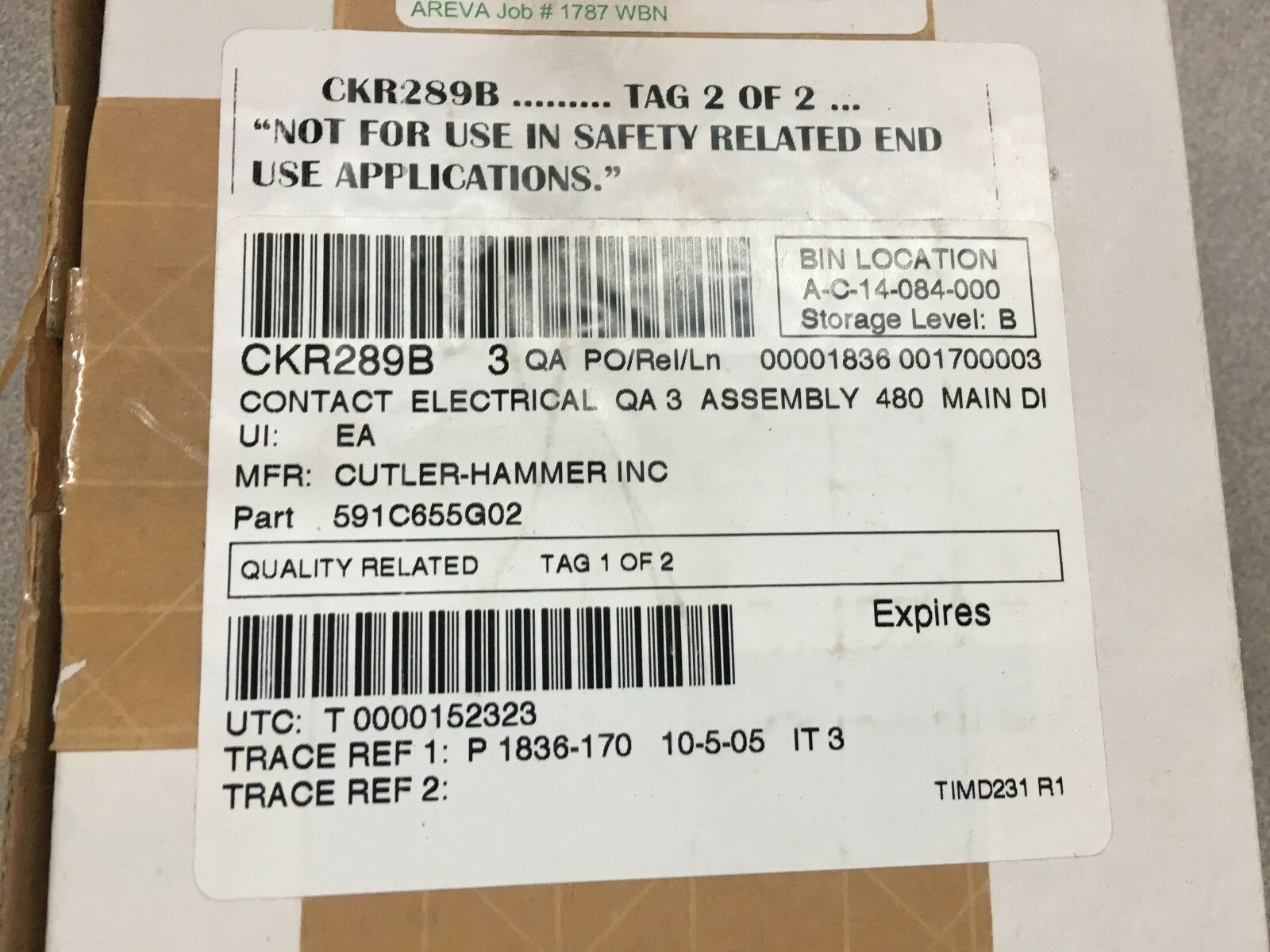 NEW IN BOX CUTLER-HAMMER 800A PRIMARY DISCONNECT ASSEMBLY 591C655G02