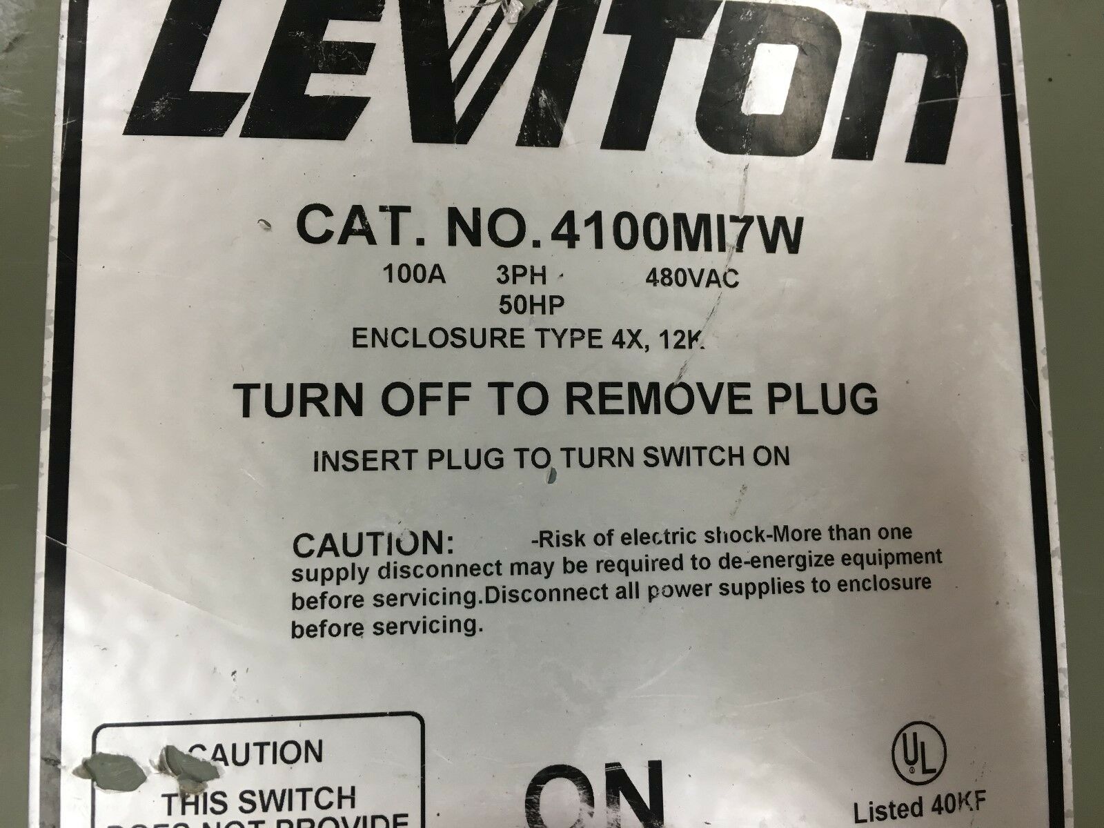 USED LEVITON POWERSWITCH 100AMP MECHANICAL INTERLOCK 4100MI7W