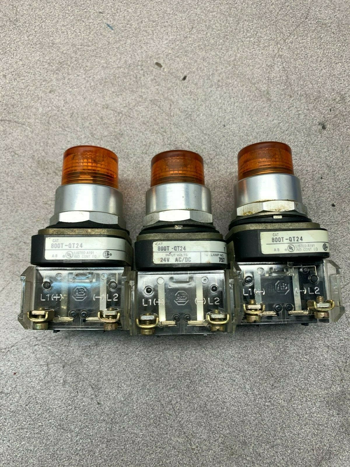 LOT OF 3 USED ALLEN BRADLEY AMBER PUSHBUTTONS 800T-QT24 SERIES T