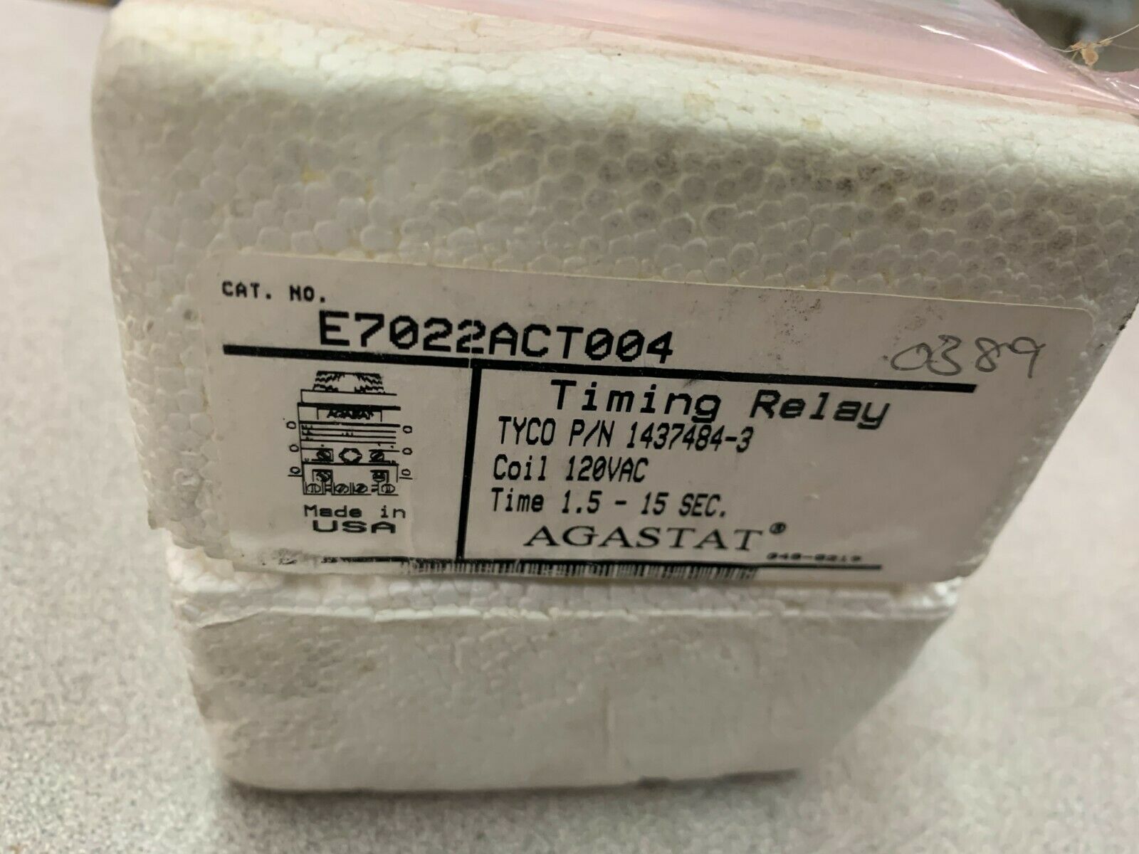 NEW AGASTAT 1.5-15 SEC. TIMER 120VAC. TIMING RELAY E7022ACT004