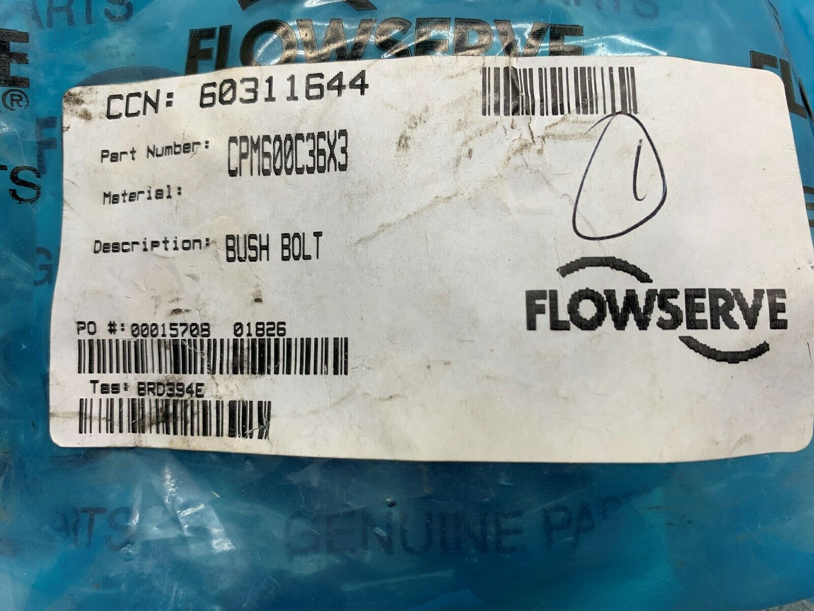 NEW NO BOX FLOW SERVE BUSH BOLT CPM600C36X3