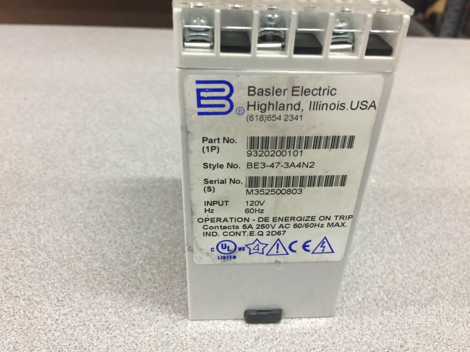 USED BASLER ELECTRIC PHASE SEQUENCE RELAY BE3-47-3A4N2