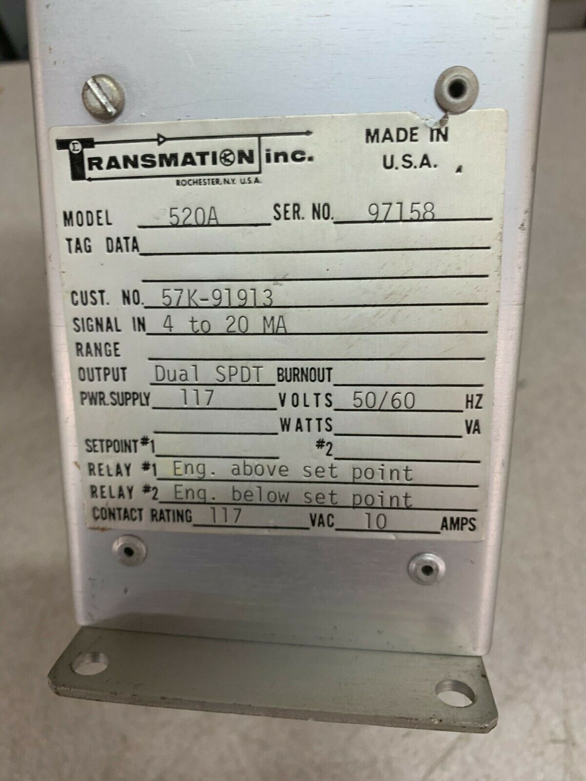 NEW NO BOX TRANSMATION Thermocouple Alarm 520A