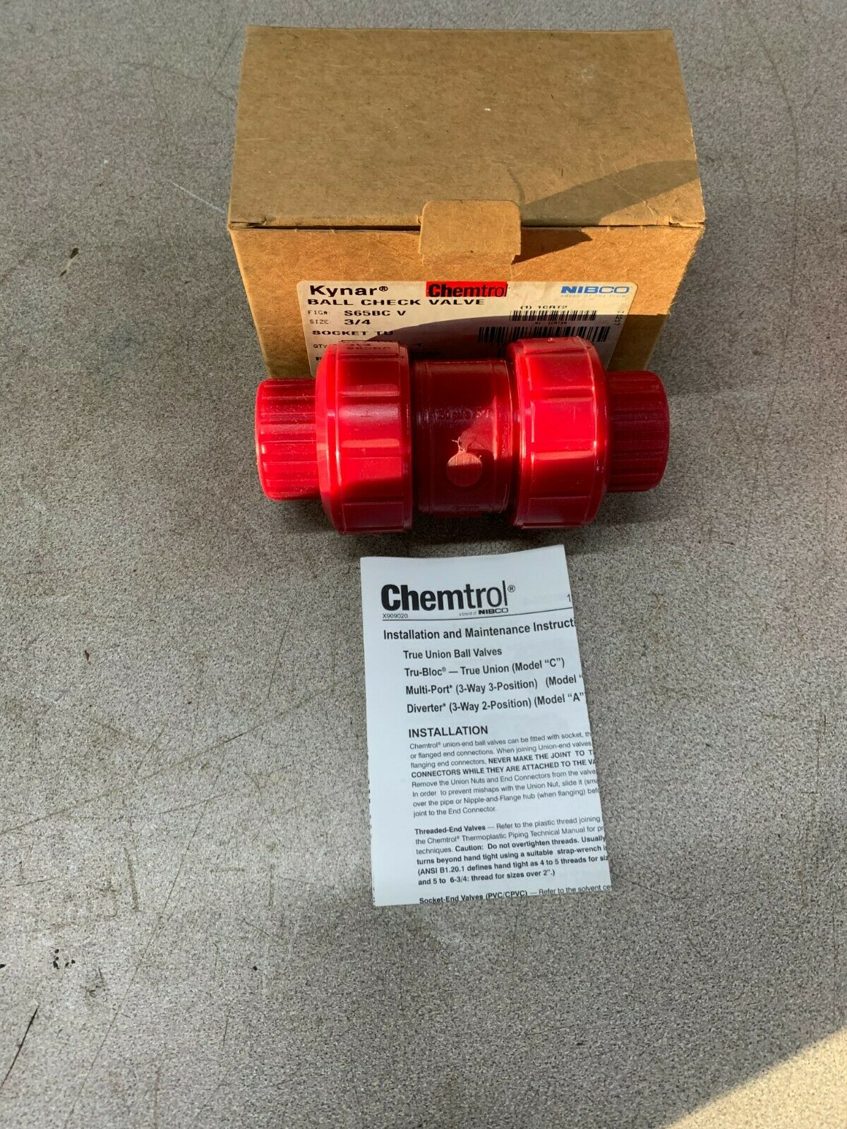 NEW IN BOX NIBCO CHEMTROL 1CRT2 KYNAR 3/4" BALL CHECK VALVE S65BC-V